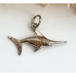 Swordfish Hand Carved Figural Sterling Silver 925 Vintage Pendant | Charm